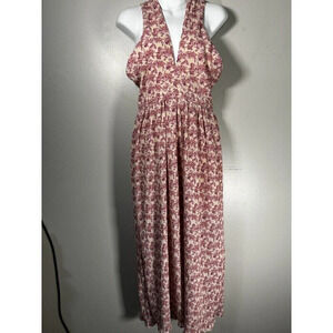 Pants Store Pink Floral Smocked Waist Maxi Dress Sz S